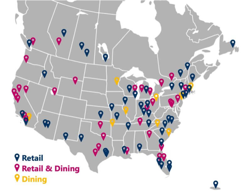 Paradies Lagardère map of our dining and retail locations in North America.